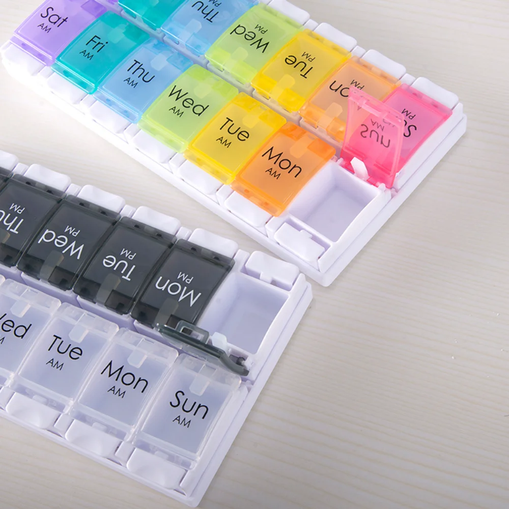 Spacious Bi-Daily Pill Organizer with 14 Compartments for Vitamins and Supplements