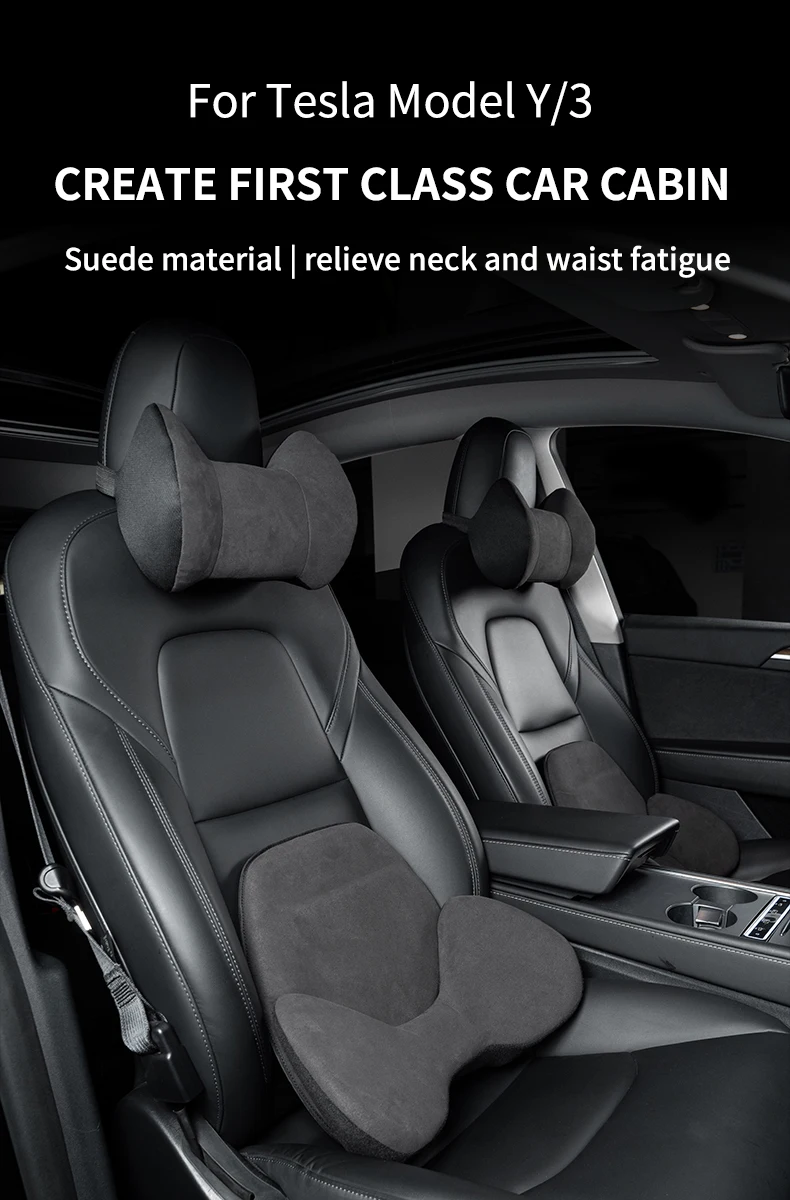 Car neck pillow For Tesla Model Y/Model 3 2018-2024 2025 Suede headrest lumbar s