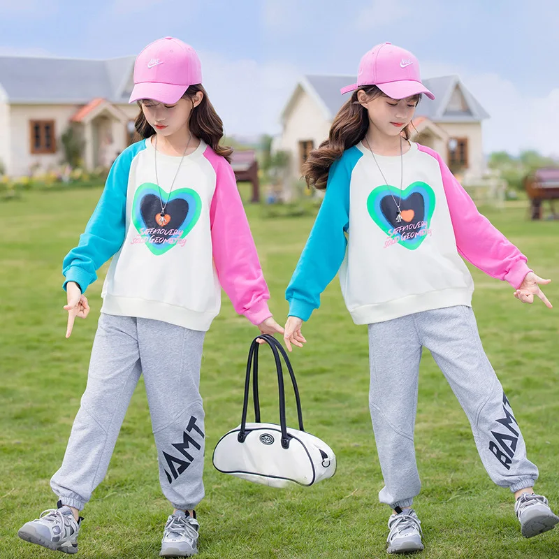 

Teenage Girls Clothing Sets Kids Cotton Long Sleeve Sweater Trousers Sport Suits for Girl Baby Clothes Casual School Tracksuit