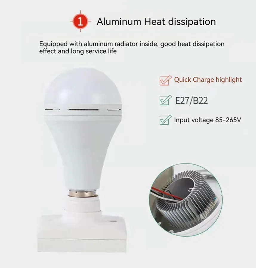 Emergency Light Bulb 7W/9W/12W/15W LED Handheld Charging Energy-Saving Household Power Failure Emergency