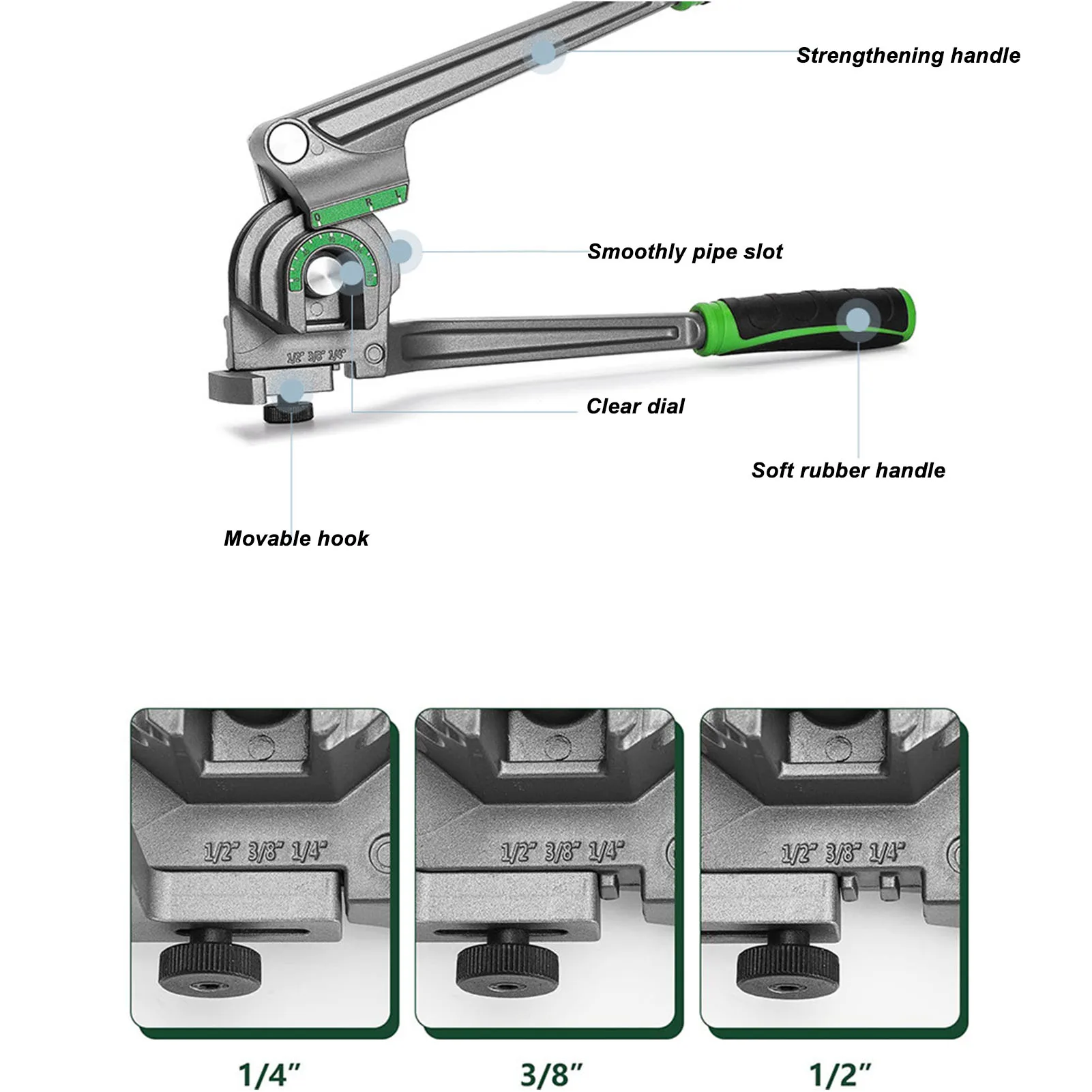 Tube Bender Bar Bending Tools 3 in 1 Pipe Tubing Bender 180 Degree Copper Aluminum Tube Bender for HVAC Refrigeration Repair
