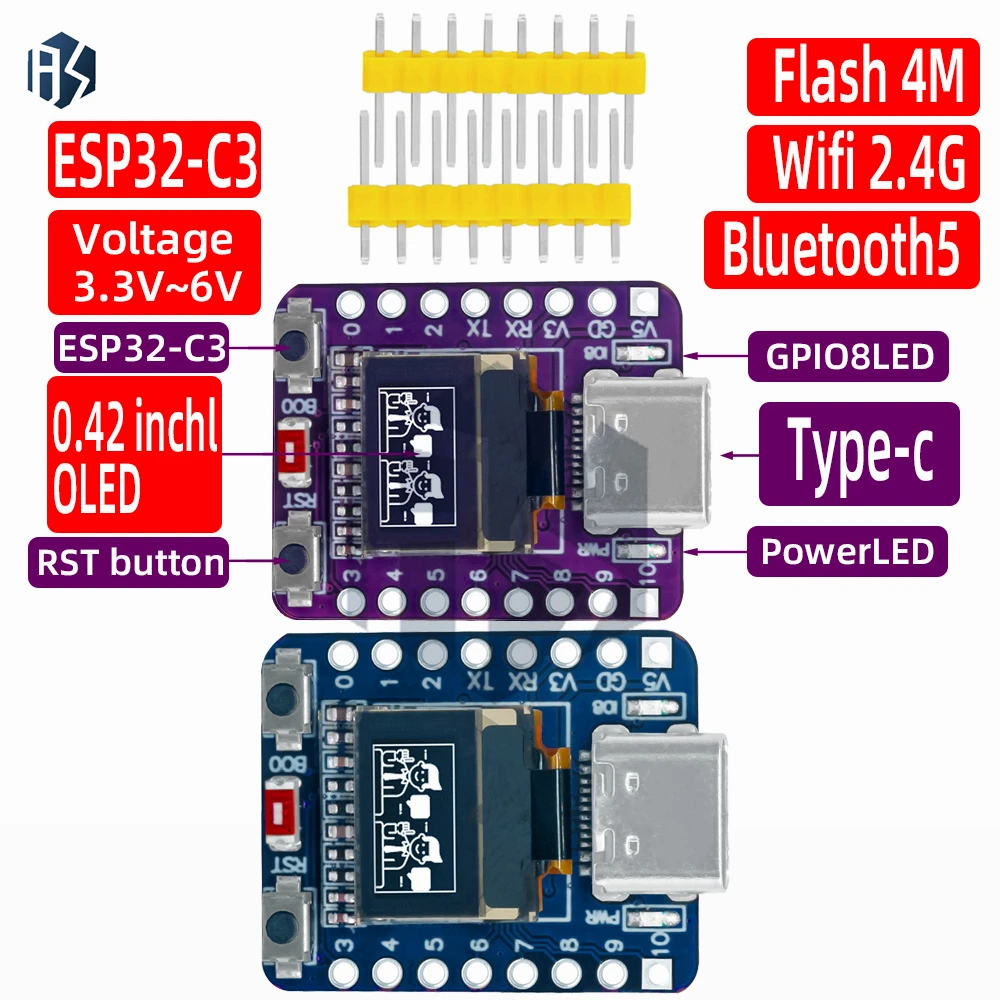MINI ESP32-C3 Development Board 2.4G Wifi 4 BT Module with 0.42 Inch OLED Display 4MB Flash Ceramic Antenna USB Type-C ESP32 C3 image 6