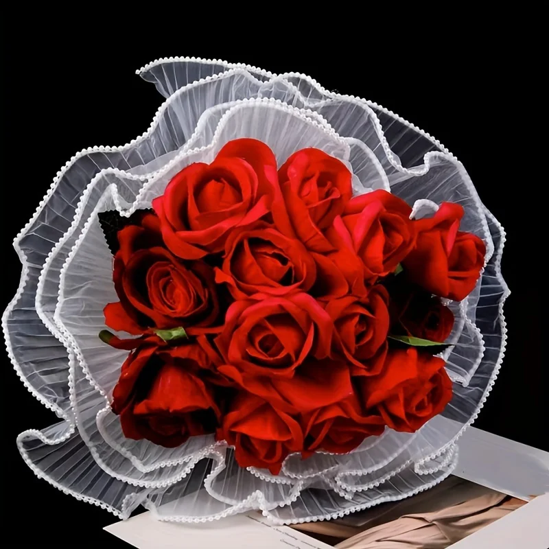 1pc Valentine's Day Pleated Wavy Bouquet Wrapping Flower Wrapping Mesh, Cuttable Wavy Yarn Decoration Florist Supplies