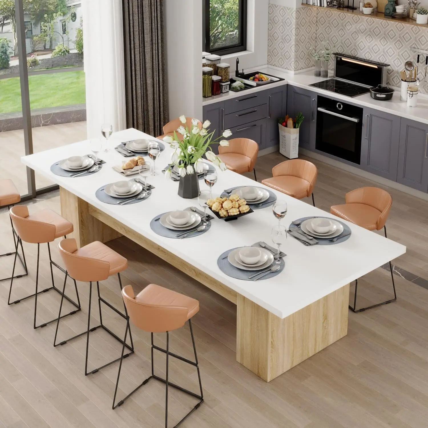 Dining Table for 10-12 People, 118-Inch Rectangular Wood Kitchen Table with Thicken Tabletop, Heavy Duty Office Conference Room