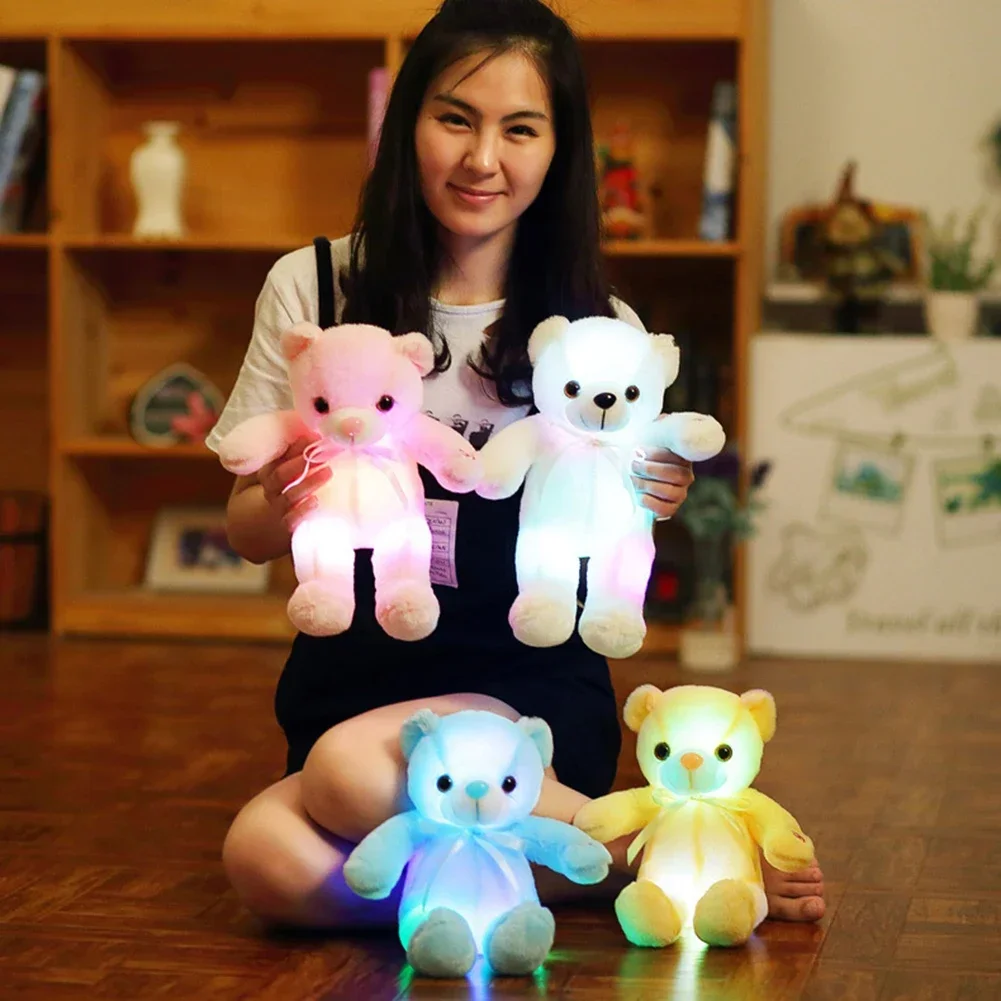 30cm Cute Bear Animals Toy plush toy Creative Light Up LED Colorful Glowing Kawaii Bear Christmas Gift for Kids Photography Accessories