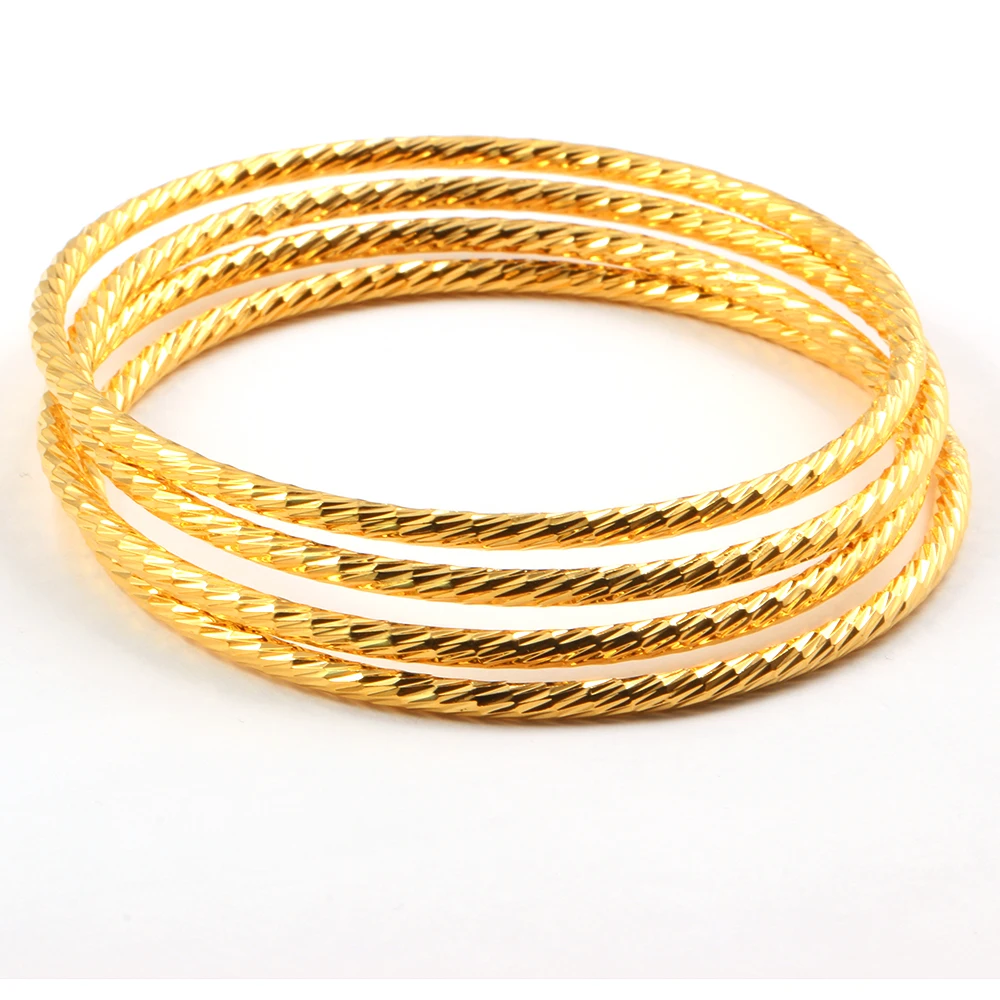 Metal Bracelet 4pcs/set Gold Color Jewelry Muslim Turkish Bangles Ethiopian African Women Dubai Bracelet Party Wedding Gifts