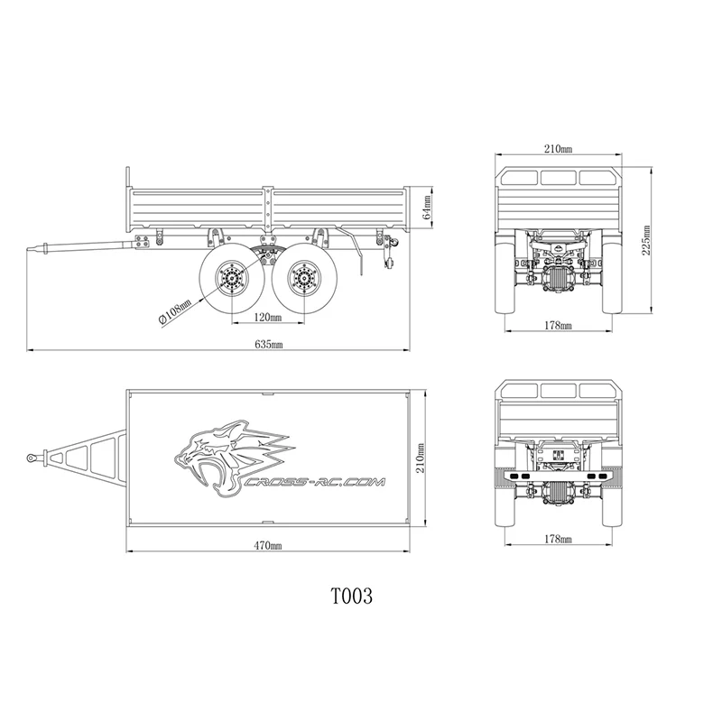 CROSS 1/12 RC Model Car Semi Trailer Truck Bucket T003 for Tractor 108MM Wheel TH10470 3