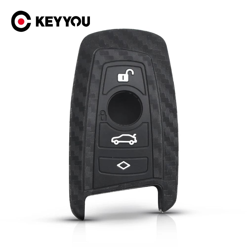 Carbon Fiber Silicone Car Key Case Fob Cover