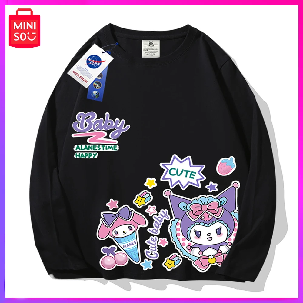 

Miniso Sanrio Kuromi New Autumn Couple Stylish Looking Preppy Long Sleeve T-Shirt White Blue Birthday Christmas Girl Boy Gifts