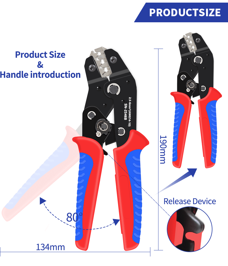Description Picture 5 of itemSN-2546B solar photovoltaic MC4 terminal crimping pliers (2.5/4/6mm ²) AWG14-10 Solar Panel Sealing Connector Crimping Tool