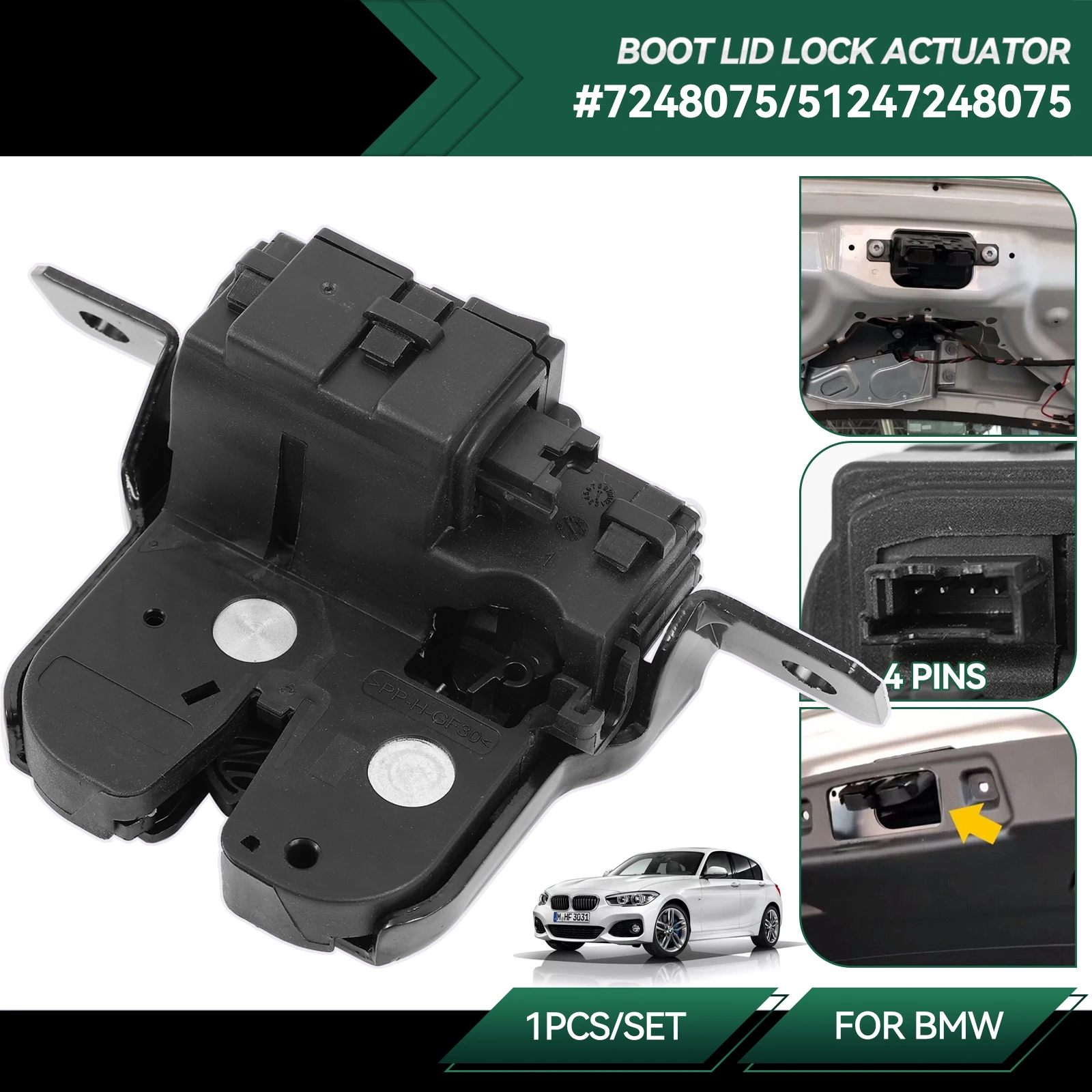 

4 Pins 7248075 51247248075 Replacement For BMW 1 Series F20 F21 I3 Tailgate Boot Lid Trunk Lock Latch Actuator Auto Accessories