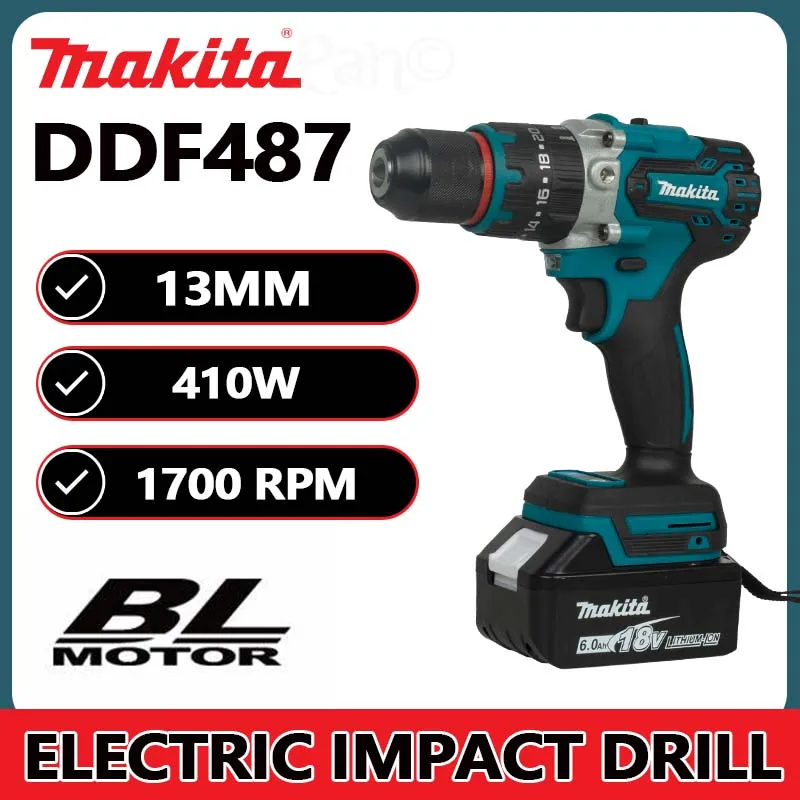 Makita DDF487 13mm red circle brushless lithium rechargeable impact drill,household hand drill,high torque electric screwdriver 3