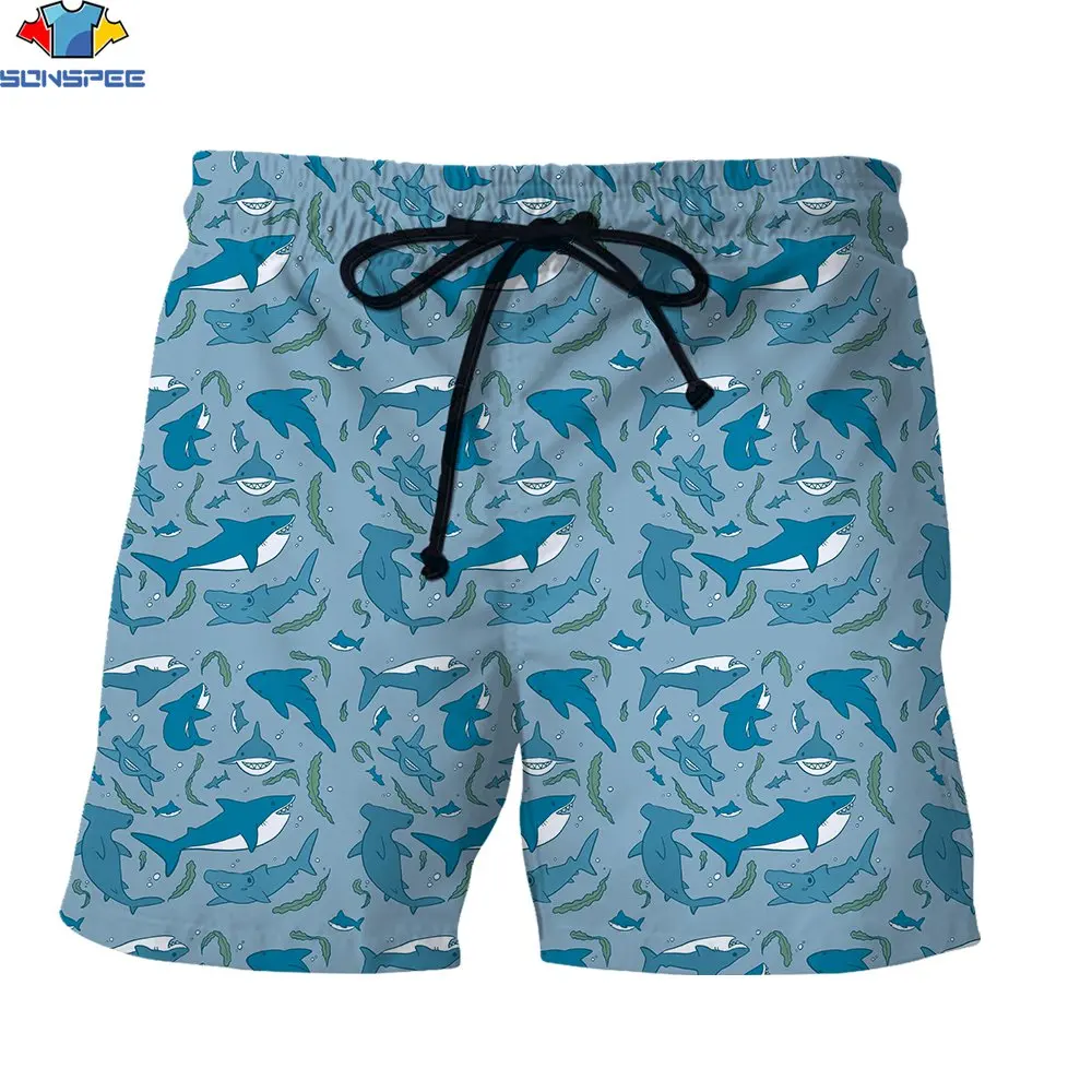 SONSPEE 3D Print Men's Shorts Animal Cute Shark Whale Underwater Sea Cartoon Harajuku Sport Running Casual Clothing Cargo Shorts