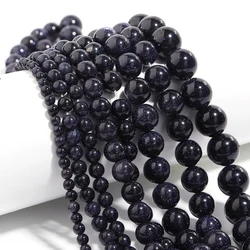 Natural Stone Round Beads - Tiger Eye, Amethyst, Agate, Jade for Jewelry Making & DIY Projects (Blue Sandstone)