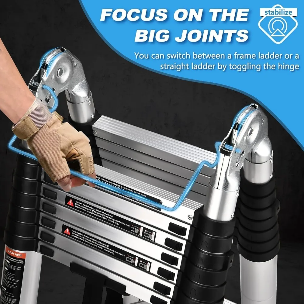 16.5 Ft Telescoping Ladder, A Frame Extension Ladder, Portable Collapsible RV Ladder with Wheels, Stabilizer Bar and Tool Tray