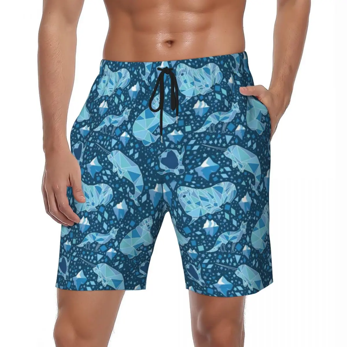 

Шорты для плавания мужские спортивные, милые пляжные короткие штаны с принтом арктических животных, медведя и лисы, забавные удобные плавки, Y2K, летние