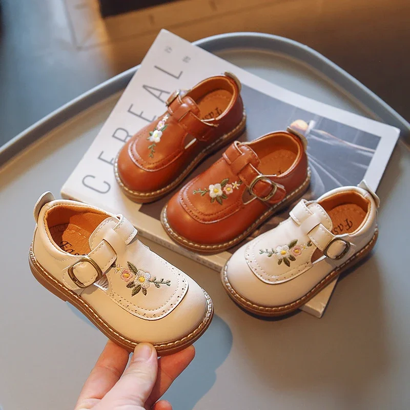 2024 Girls Baby Mary James Embroidered Floral Toddler Fall Shoes Vintage Cover Toe Comfortable Kids Shoes 6