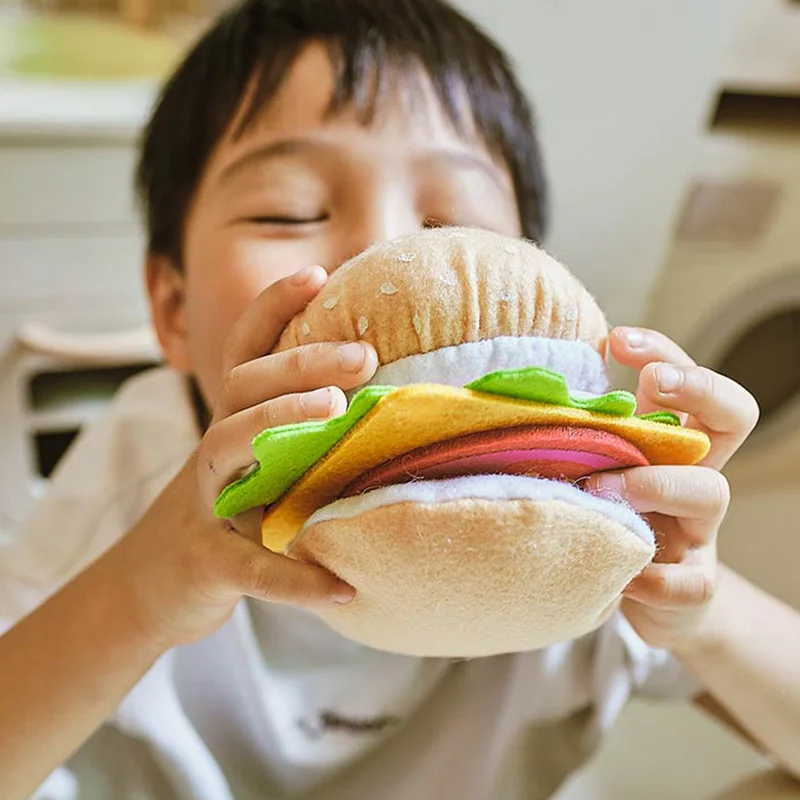 10pcs Felt Food Burger Food Set Soft Hamburger Pretend Play Toy Felt Hot dog Toys Children Kitchen Role Playing Christmas Gifts
