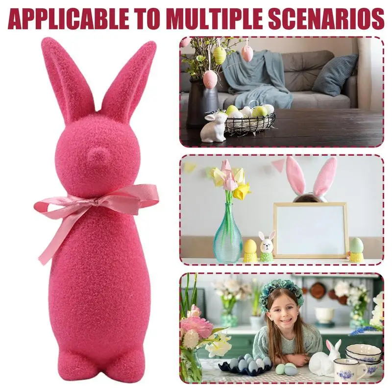 Flocked Easter Bunny Decor Small Decorative Standing Rabbit Statues With Bow Tie Gathering Supplies For Shelf Spring Tabletop