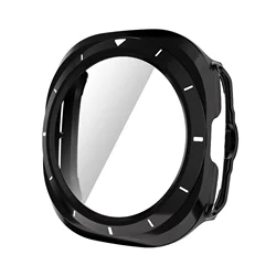 Premium Hard Case with Tempered Glass Screen Protector - Durable Bumper Cover for Watch 7 Ultra 47mm (Original Black White)