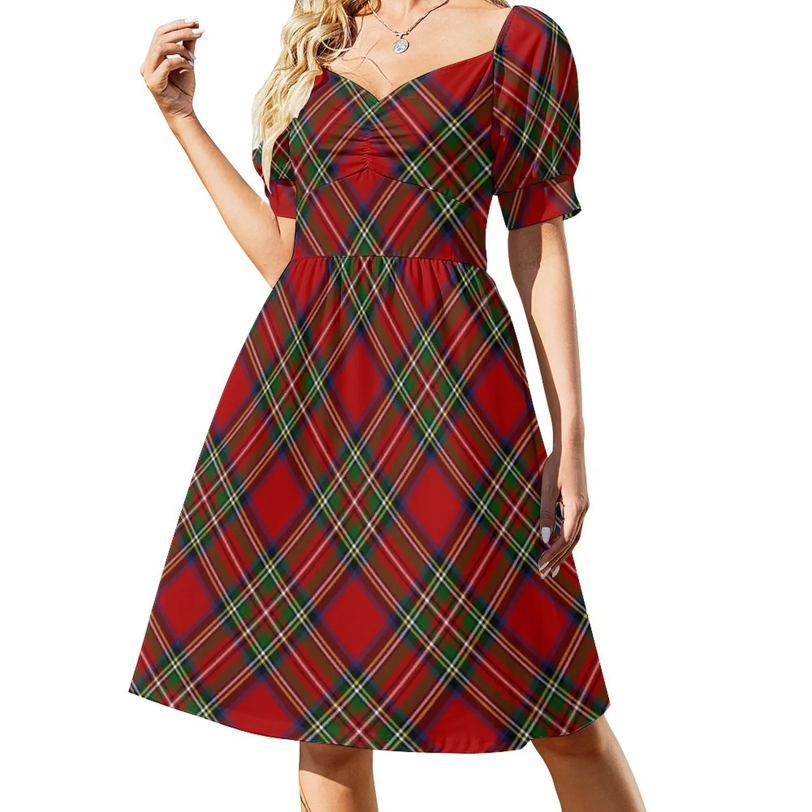 thumbnail image 1 of Vestido de manga corta con cuadros escoceses cruzados Royal Stewart Ropa de verano para mujer Vestido elegante y chic para mujer Vestido, 1 of 7