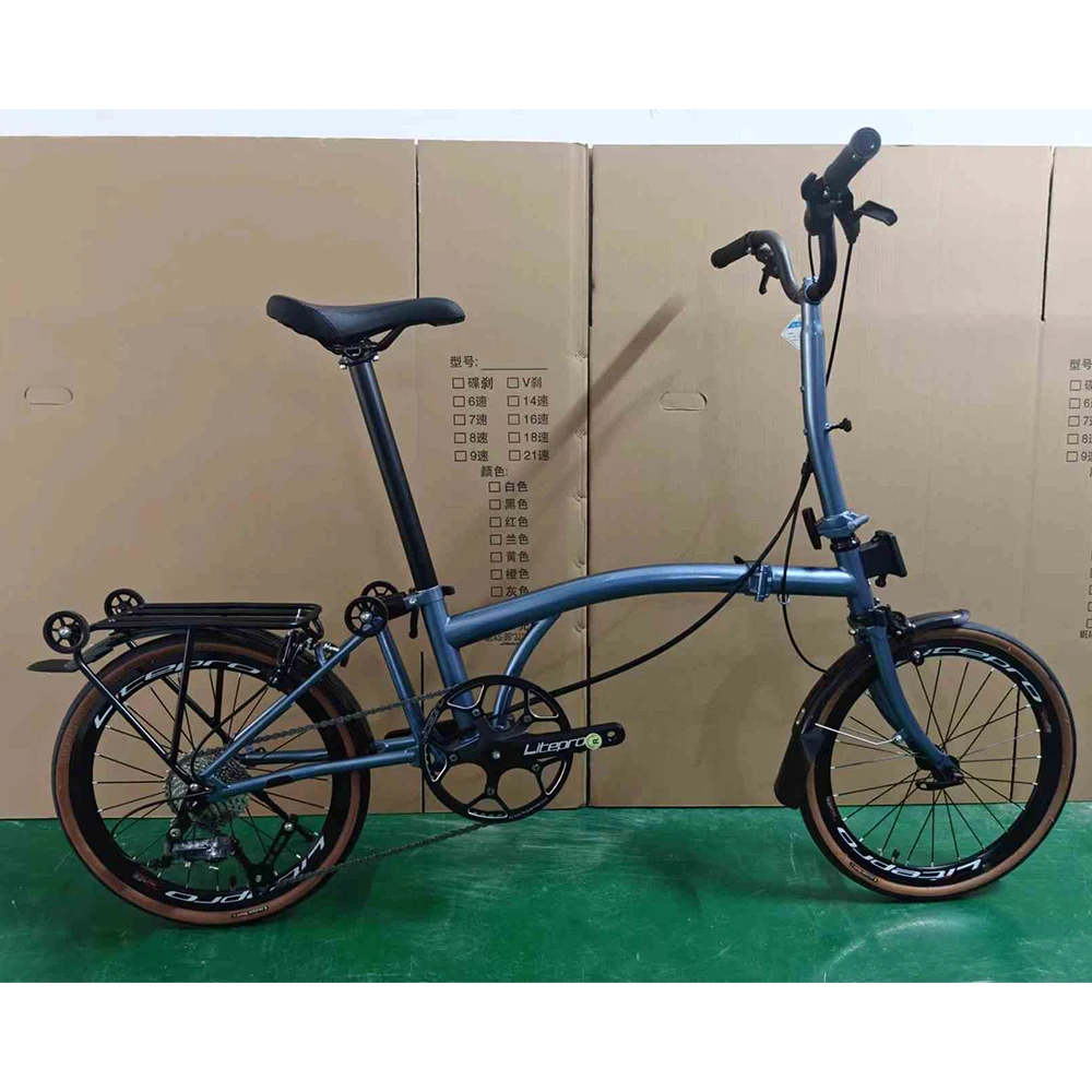 Carston NO 20 Inch 9 Speed Dual V-Brake Portable CRMO Tri Fold Frame 53T CNC Crankset 20 Inch Wheel Folding City Bicycle