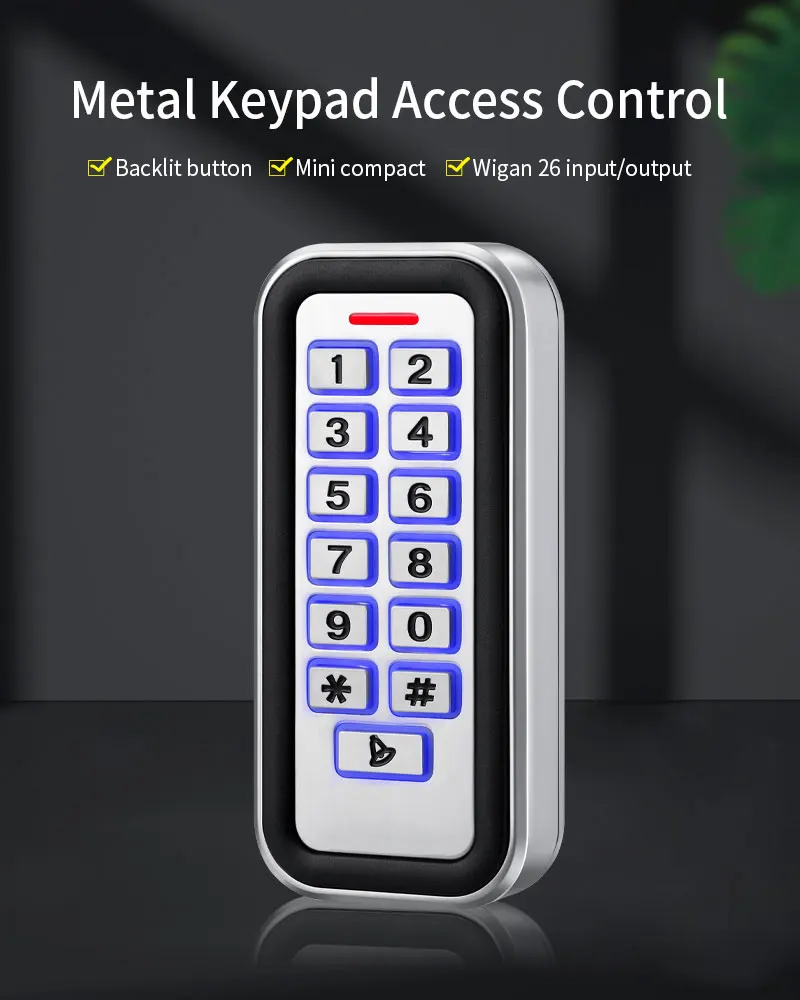 12V Standalone Metal Access Control Keypad Outdoor Waterproof IP68 Zinc 2000 Use