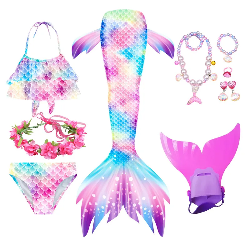 Swimming Mermaid Tail Kids Girls Costume Cosplay Children Swimsuit Fantasy Beach Bikini Can Add Monofin Fin anime maid outfit Cosplay Costumes