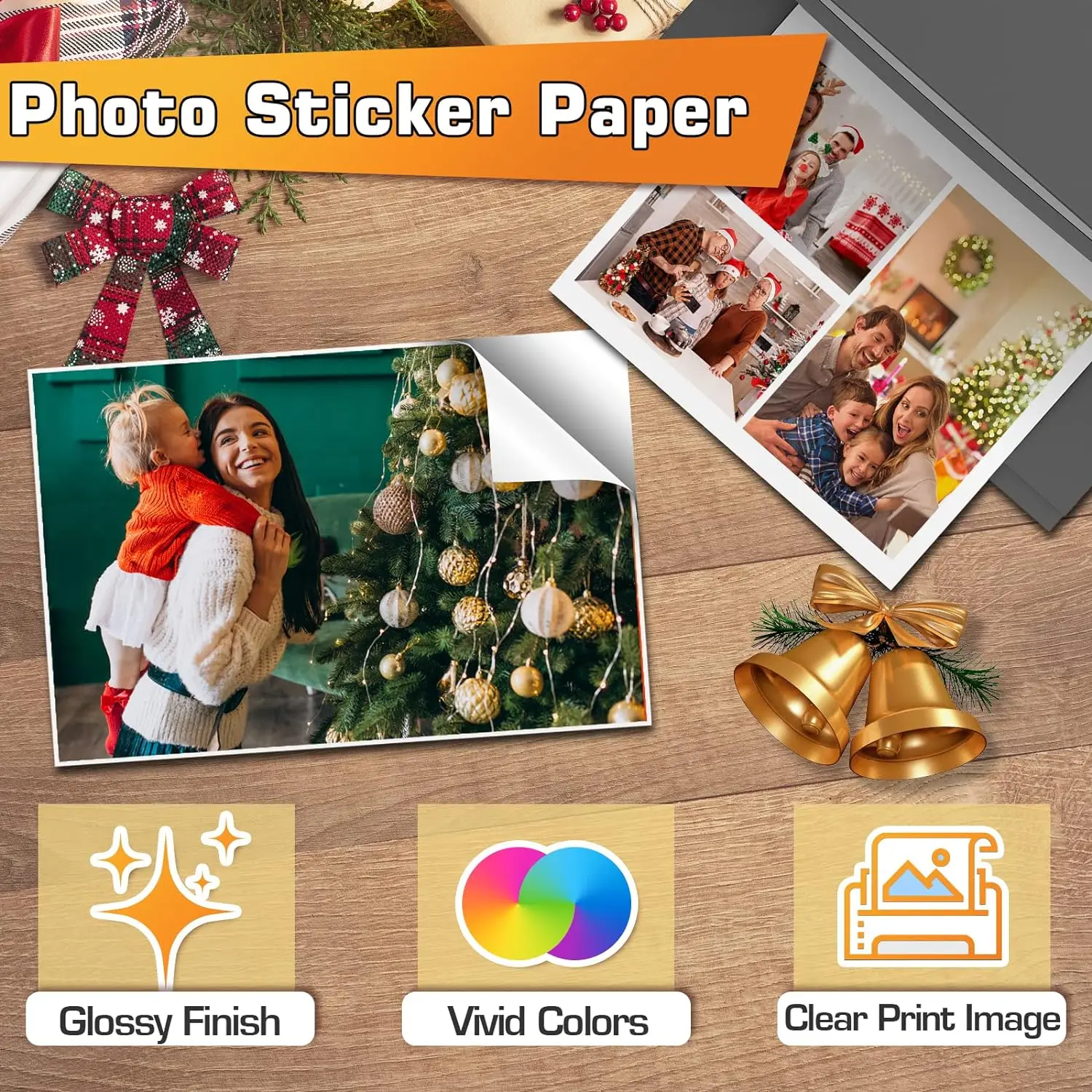 ESHANG  Self-Adhesive Photo Paper Glossy Sticker Paper for Inkjet Printer, 3R 4R 5R A4  100 Sheets, 135 gsm 36Ib