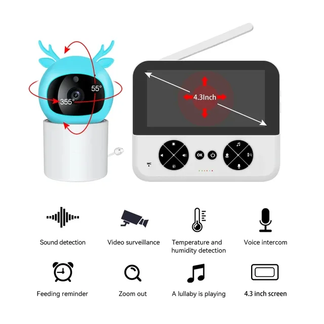 Baby Monitor 720P with 4.3'' IPS Display,Feeding Clock, Infrared  Night Vision, Voice Intercom, VOX Mode,Lullabies, 2-Way Talk 2