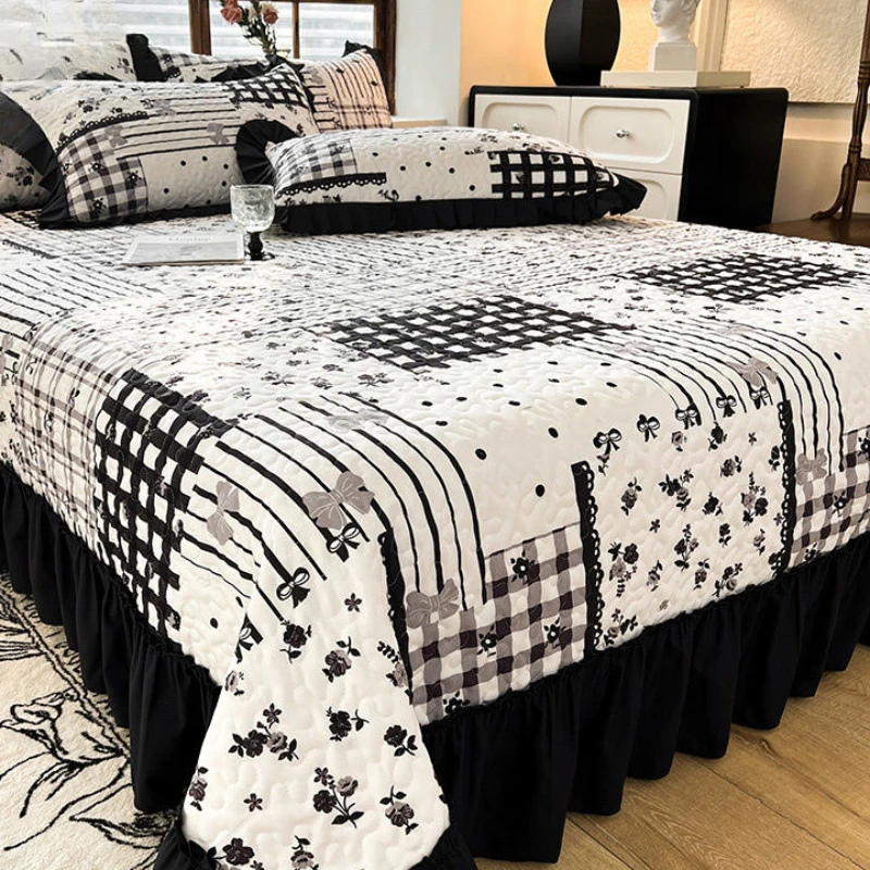 Four Season Korean Princess Style Bed Cover and Pillowcase 3pcs Single Double Bedspread Quilted Blanket Home Decorative Coverlet