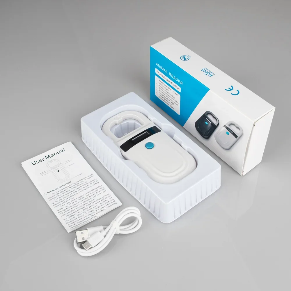 Handheld Animal RFID Reader Pet Cat Dog Microchip Scanner FDX-B Glass Chip USB Bluetooth Tag Reader with Tags 134.2KHz 125kHz