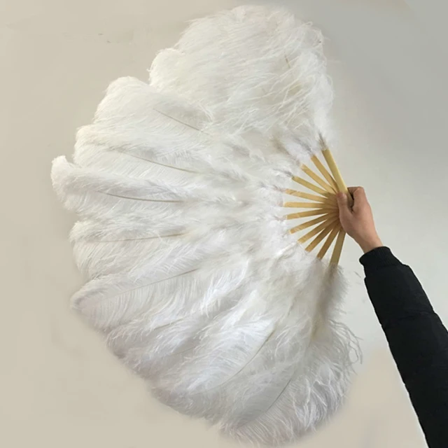 13 Bones Large White Feather Fans Dance Folding Soft Fluffy Hand Held Fan  Halloween Decoration Jewelery Performance Feather Fan