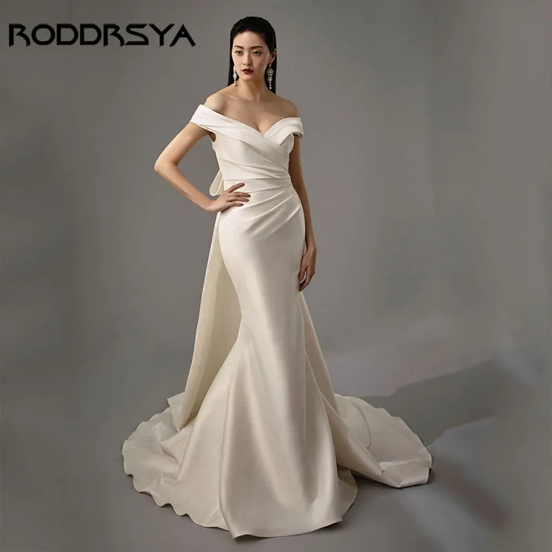 

RODDRSYA Elegant Off-Shoulder Mermaid Wedding Dress Ruched Satin Bridal Gown Sweetheart Vestido de Novia Customize For Women