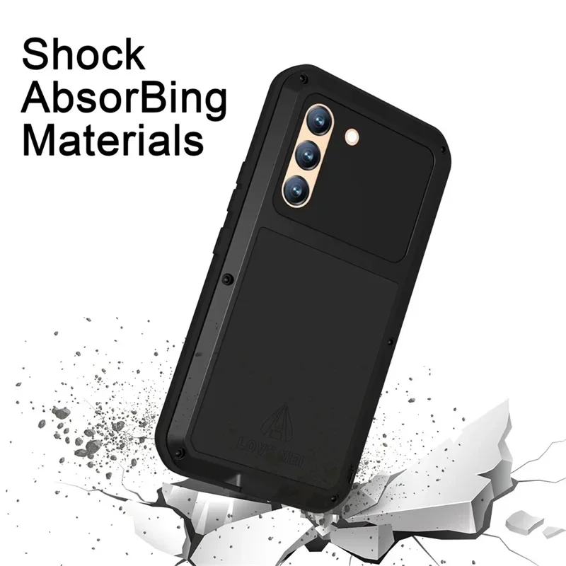 Love Mei Silicone Phone Case Military Grade Metal Protective Cover Shockproof and Dustproof for Samsung S24 S23 Plus S23 Ultra