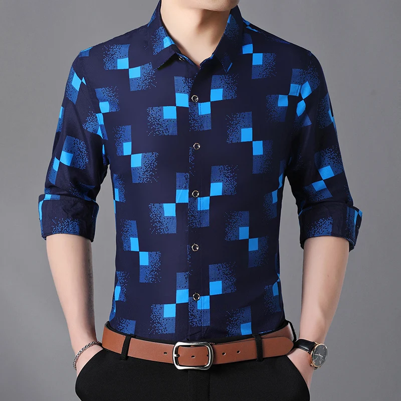 Chemise De Nuit Homme à Manches Longues - Imprimé Uni, Coupe Classique, Mélange Coton/Polyester