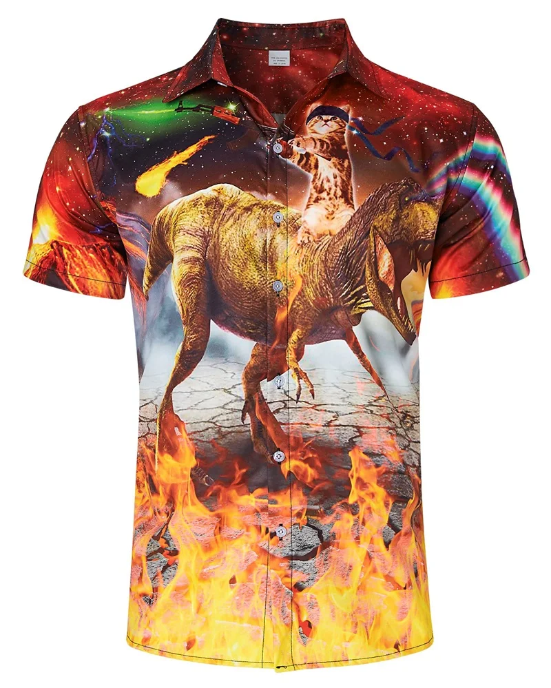 Camisa hawaiana de playa para hombre, con estampado 3D de animales, divertida camiseta informal de manga corta con botones, para vacaciones, ropa de calle