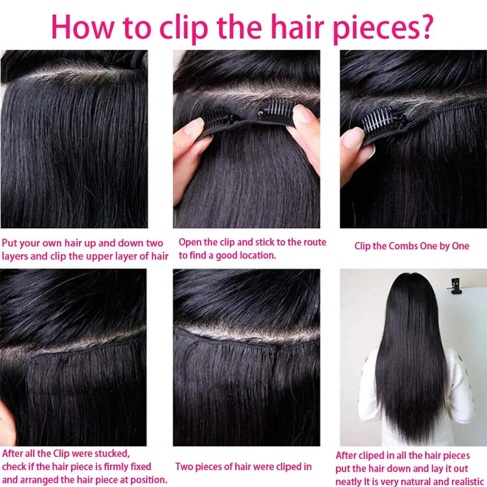 Straight Clip In Hair Extensions Remy Human Hair Natural Black Clip-On HairPiece Full Head Thick 8Pcs/Sets For Women 120G