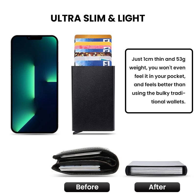 Ultra-Slim RFID Blocking Pop-Up Wallet - Minimalist Metal Card Holder