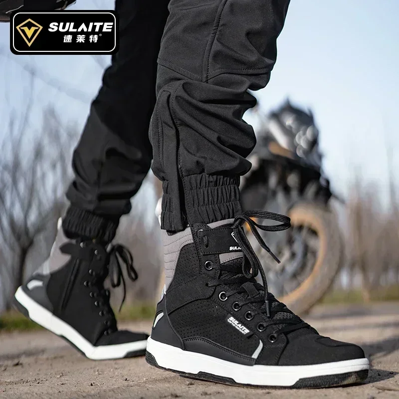 SULAITE Wear Resistant Motocross Protective Shoes Four Seasons Breathable Motorcycle Boots Moto Equip Reflective Moto Shoes