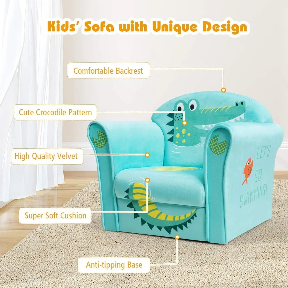 Children's Sofa Armrest Chair with Pattern, Toddler Furniture w/Sturdy Wood Construction, Preschool 5