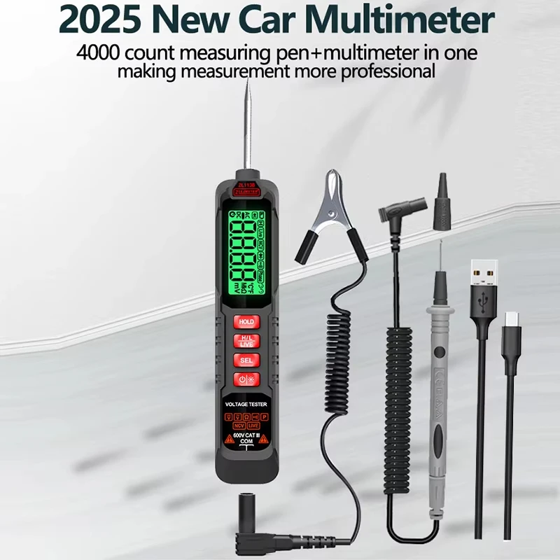 USB Rechargeable Car with Clip Digital Multimeter Pen Type 4000 Counts AC/DC Voltage Non-Contact Auto Ohm Diode Tester For Tool digital multimeter multimeter tester voltage detector tester voltage meter tester