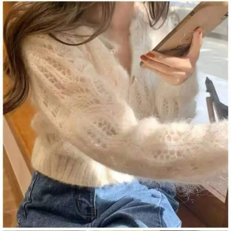 Autumn Vintage Elegant Female Cardigan Winter Long Sleeve Women Knitted Cardigan Sweaters Fashion Hollow Out Elegant Tops 16179 5
