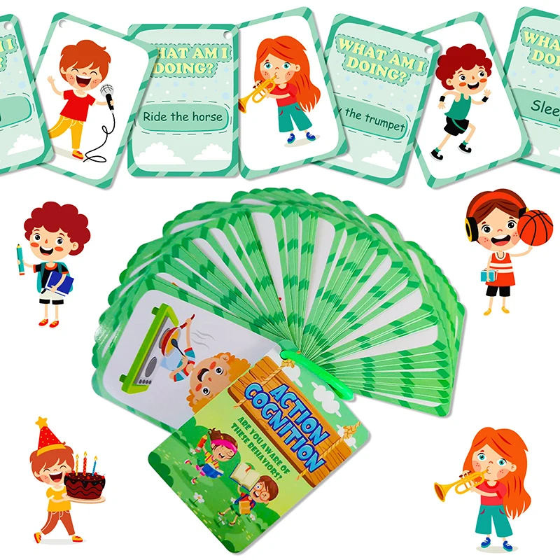 Hot Kids Action Cognition Cards Funny Q&A Learning Classroom Interaction Aids English Teaching Educational Toys Christmas Gifts 2