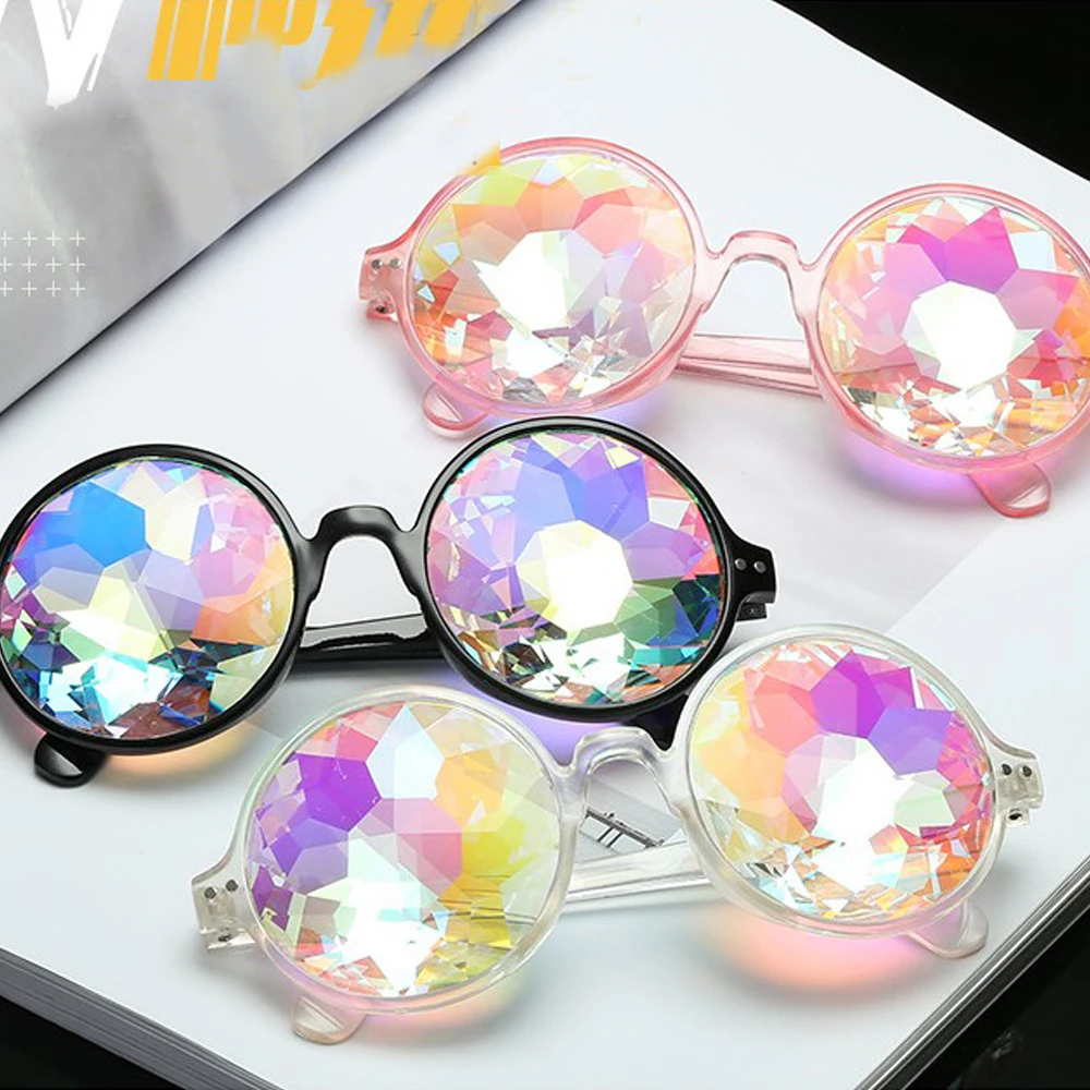 Kaleidoscope Sunglasses Psychedelic Round Glasses Crystal Lens Outdoor