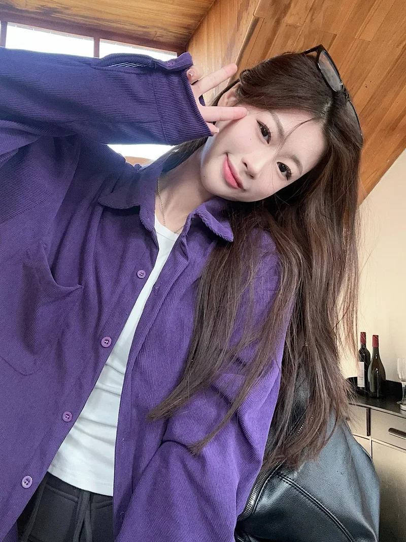 Description Picture 6 of itemElegant Purple Velvet Polo Collar Shirt Women's Spring New Style Versatile White Enhancing Shirt Coat Casual Fashionable