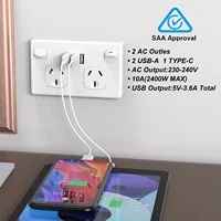 【ได้รับการรับรองจาก SAA】 ตัวแปลงปลั๊กชาร์จเร็วแบบหลายพอร์ต: ปลั๊กไฟ AC 2 ช่อง + USB-A 2 ช่อง + Type-C 1 ช่อง: ทนไฟและป้องกันการลุกลามของไฟ 2