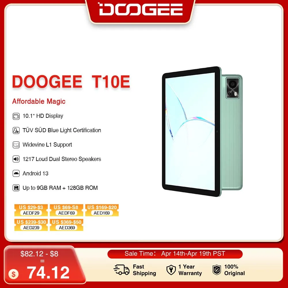 DOOGEE T10E Tablet PC Widevine L1 Support 9GB +128GB Dual Stereo Speakers  6580mAh 10.1" TÜV SÜD Blue Light Certification Tablet