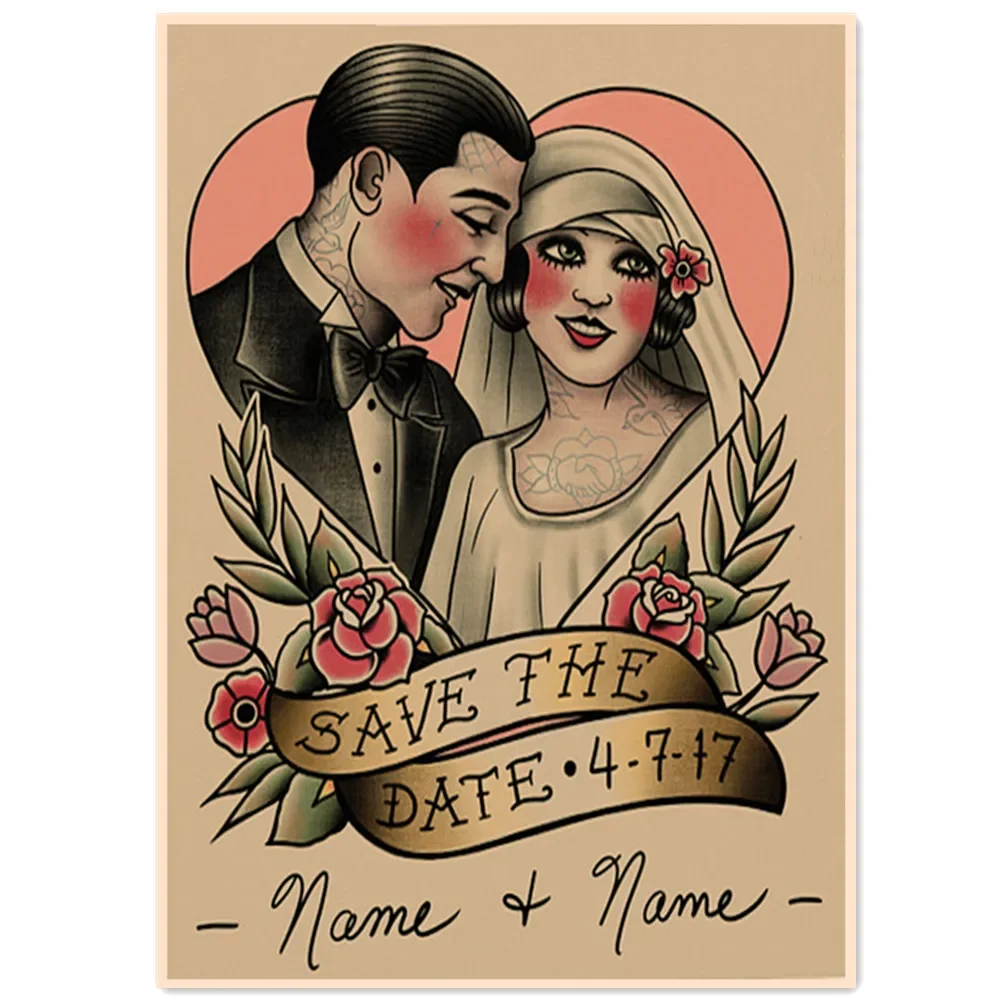 

Wedding Couple. Tattoo Wall Art Pictures Horror Movie Posters & Prints Retro Kraft Paper Painting Wall Stickers Home Decor Mural