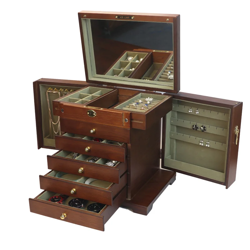 Small Jewelry Box Wood Drawer Ring Necklace Earrings Jewelry Boxes Organizer Bangles Separator Tray Display Accessories Storage
